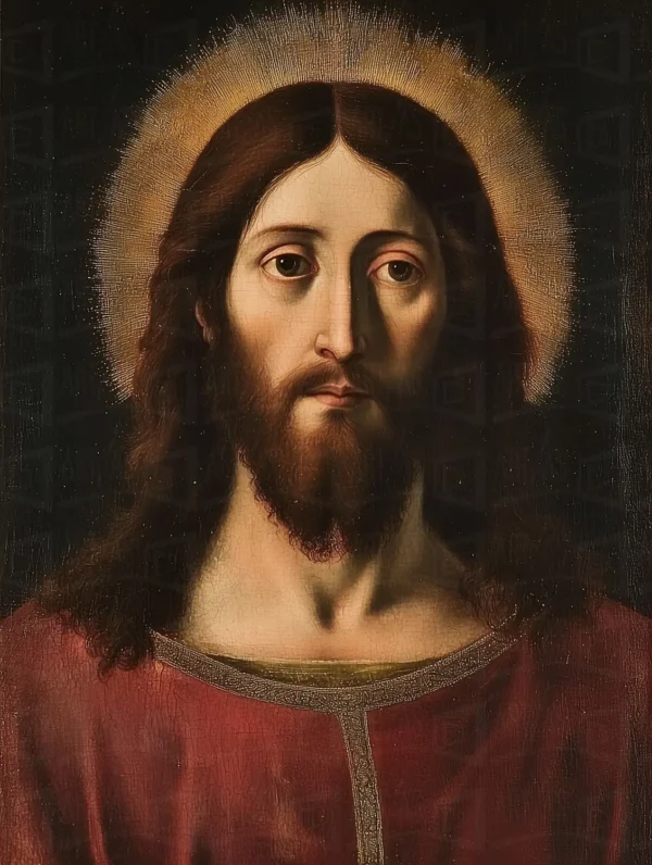 Retrato de Cristo con fondo oscuro y halo luminoso. | CUADROS DE ATREZZO PARA CINE Y PUBLICIDAD