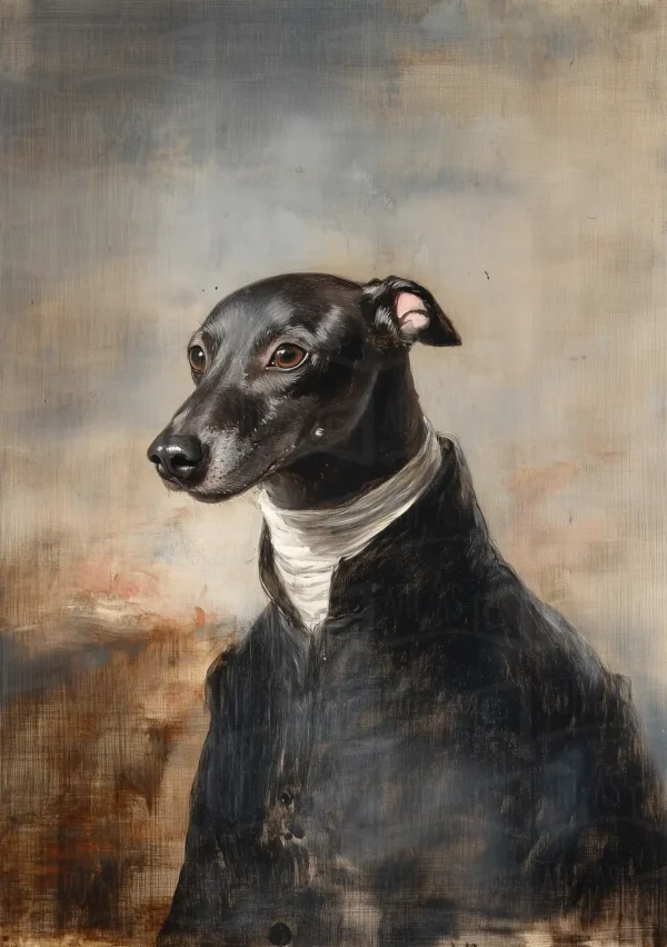 Retrato de un perro de raza galgo con un fondo difuso. | CUADROS DE ATREZZO PARA CINE Y PUBLICIDAD