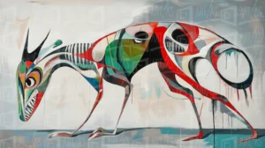 Representación abstracta de un animal con formas geométricas y colores vibrantes. | CUADROS DE ATREZZO PARA CINE Y PUBLICIDAD