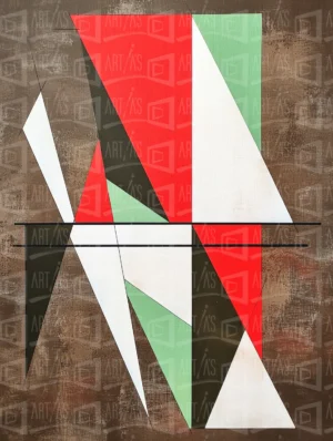 Composición abstracta con formas geométricas en colores rojo, verde, negro y blanco. | CUADROS DE ATREZZO PARA CINE Y PUBLICIDAD