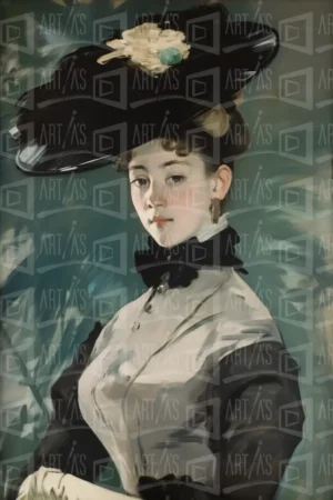 Retrato de una mujer con un sombrero grande y vestido elegante. | CUADROS DE ATREZZO PARA CINE Y PUBLICIDAD