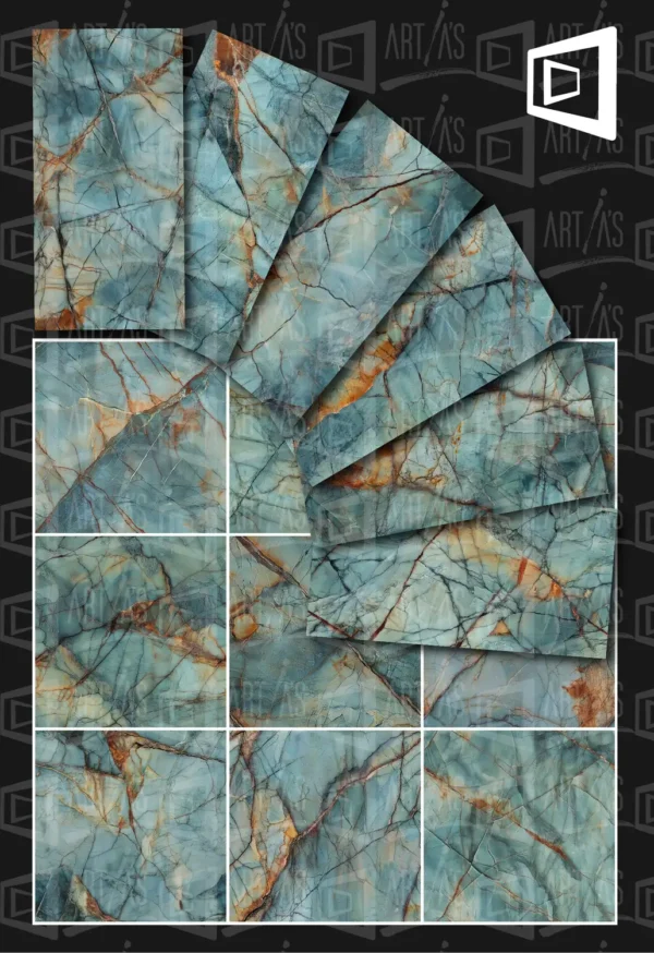 Conjunto de texturas de piedra sodalite esmeralda con diferentes tonalidades de verde | CUADROS DE ATREZZO PARA CINE Y PUBLICIDAD