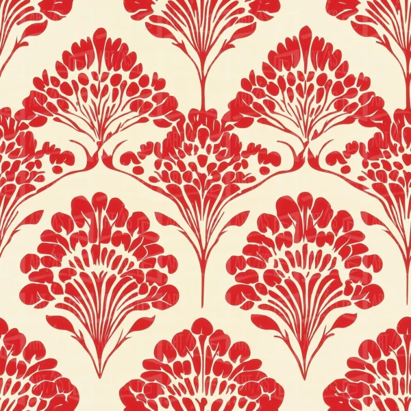 Patrón floral en rojo sobre fondo beige. | CUADROS DE ATREZZO PARA CINE Y PUBLICIDAD