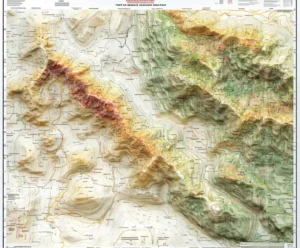 Mapa topográfico con relieve montañoso y detalles geográficos. | CUADROS DE ATREZZO PARA CINE Y PUBLICIDAD